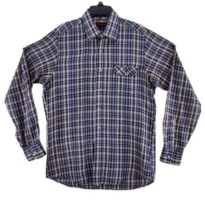 Vtg Levis Button Down Shirt Mens M Blue Beige Plaid Check L/S Slim Fit USA Made